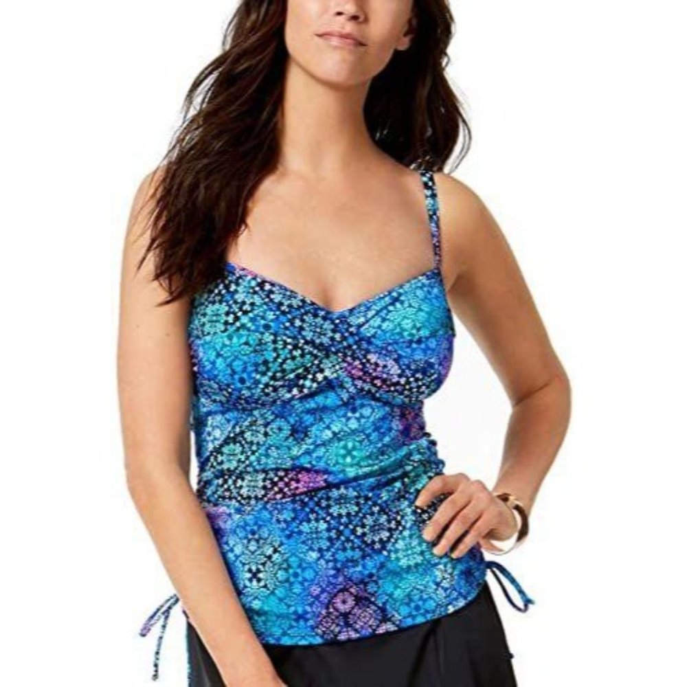Swim Solutions Tankini Top Blue Floral Women's 10